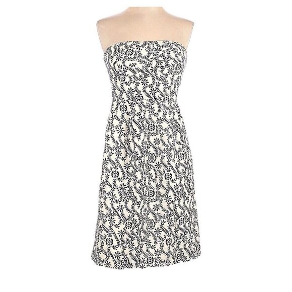 J.CREW Floral Embroidered Strapless Dress Ivory Blue MODAL Size 10 - Picture 8 of 15